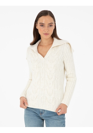 Pierre Cardin Kadın Ekru Kazak /triko 50290549-vr019 Ekru
