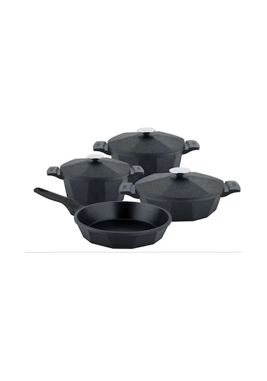 Dodeca Quartz 3534 Bio Granit Döküm 7 Parça Tencere Tava Çeyiz Seti Siyah Siyah