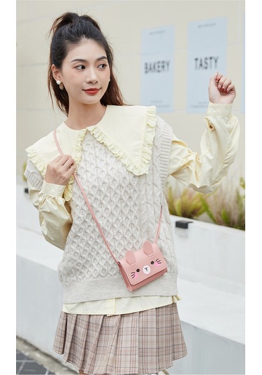 Sevimli Mini Omuz Askılı Bozuk Para Kadın Kız Çocuk Çantası Pembe