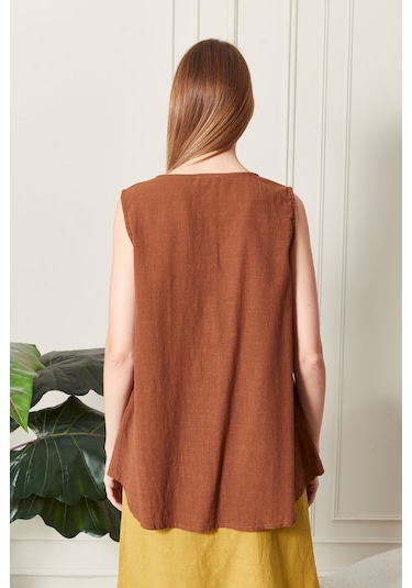 Keten Şık Farklı Tarz Nevin Bluz - Modern Ve Zarif Tasarım Kiremit