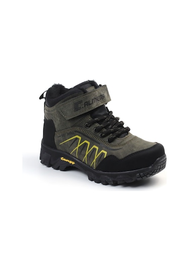 Unisex Çocuk Haki Siyah İçi Kürklü Kışlık Termo Taban Suya Soğuğa Dayanıklı Günlük Rahat Outdoor Bot Haki