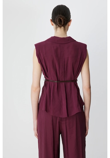 On Fashion Gömlek Vatkalı Kemerli Kolsuz Bordo