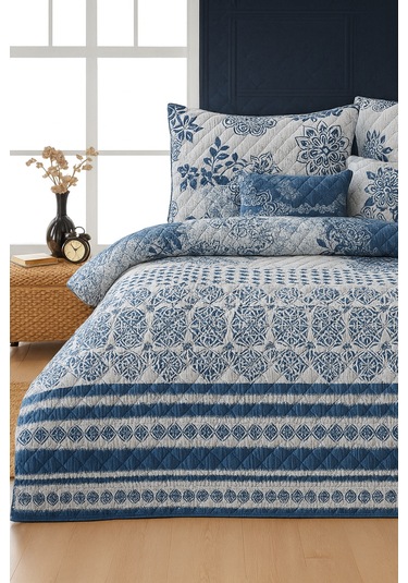 Sardinia Çift Kişilik Kapitone Dolgulu Pike 4 Mevsim Baklava Dsn Yastık Kılıfı Dahil 200x230cm Mavi