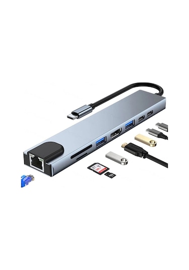 Macbook Pro Air Usb Type-C Hub Dönüştürücü Çevirici Çoklayıcı 8