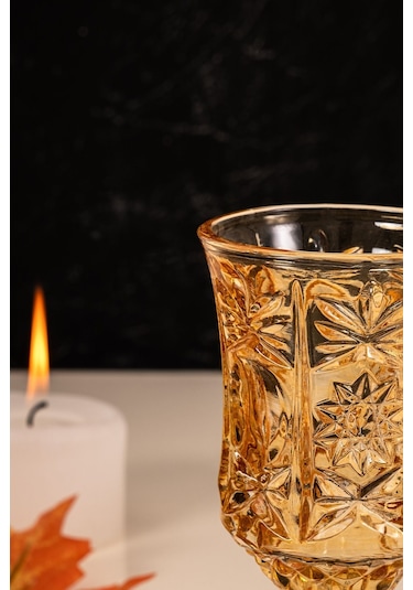 Mest Serin 6 Adet Lüsterli Ayaklı Cam Kahve Yanı Su Bardağı Seti 210 Cc Bal Renk Bal Renk