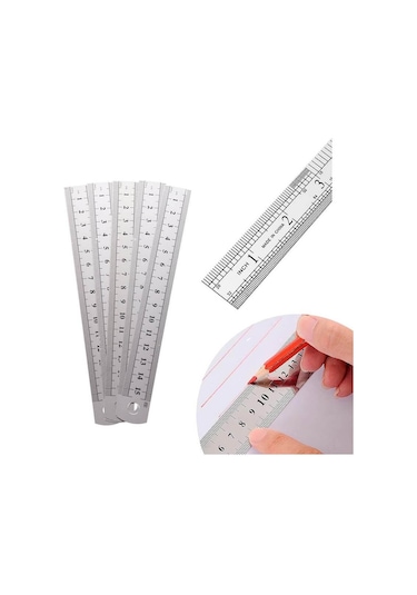 15cm 6 İnch - Çift Taraflı Paslanmaz Çelik Metal Cetvel - Kalınlık 1mm Gri