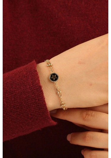 Çgk Çiğdem Gürel Kuyumculuk Mineli Yıldız Ataç Zincir Altın Bileklik Çok Renkli