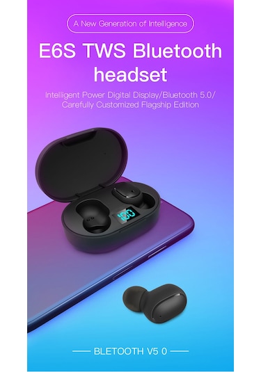 E6S True Kablosuz Kulaklık Dijital Göstergeli Bluetooth Kulaklık