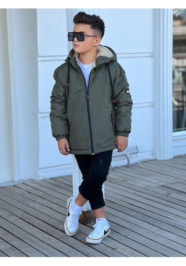 Erkek Çocuk Kapüşonlu İçi Kürklü Mont Km3050 Haki