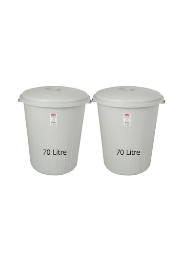 70 Lt (İkili Takım) Plastik Büyük Boy Çöp Kovası Et Kovası Gri