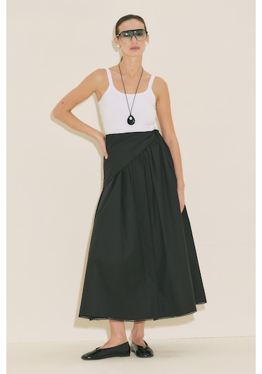 Manuka Önü Düğmeli Poplin Etek Siyah Ss26etk00001-01 Siyah