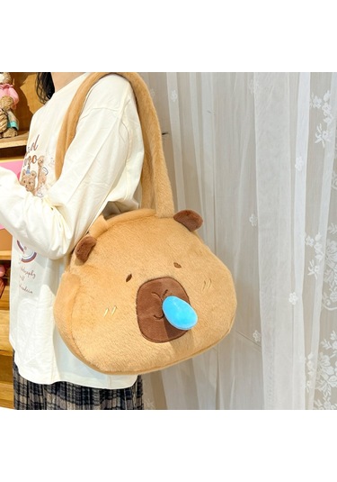 Gajeena Yumuşak Kapybara Plüsh Çanta - Çekilebilir Balık Askılı, Okul Ve Spor İçin 29x33 Cm, Sevimli Ve Fonksiyonel