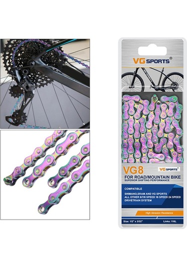 Dinosaurs Store Bisiklet Zinciri 116 Bağlantı Kompakt Yarış Mtb Yol Bisikleti Spor Hızlı Bağlantı-rainbow, 8 8 Speed Gökkuşağı Altın