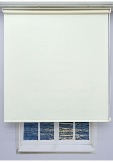 Düz Stor Perde - Kalın Mat Stor Güneşlik Kumaş Keten - Alüminyum Kasa Ve Boru - Eteği Dilimsiz/düz Krem