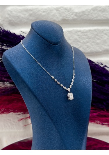 925 Ayar Gümüş Pırlanta Montür Baget Desenli Popüler Kadın Kolye Gümüş