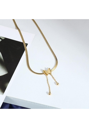 Altın Merhaba 316l Paslanmaz Çelik Moda Lüks Takı Mat 2 Katmanlı Kelebek Gerdanlık Charms Yılan Kemik Zincir Kolye Kolye Kadınlar Için