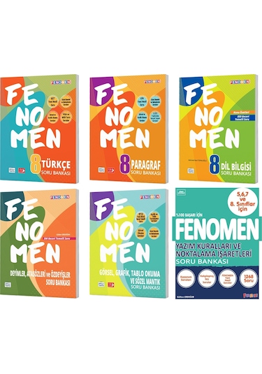 Fenomen Okul 2024 8. Sınıf Türkçe + Paragraf + Dil Bilgisi + Görsel + Yazım + Ata Söz Soru Seti 6 Kitap