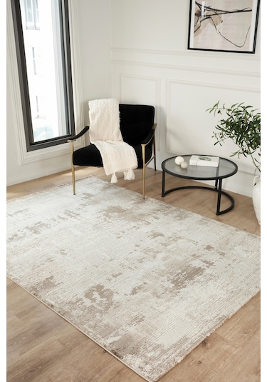Bej Modern Dokuma Halı Premium Kalitede, Yumuşak Dokulu Salon Ve Mutfak Kullanımı İçin Bej