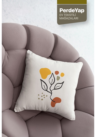 Krem Zemin Üzerine Sürrealist Yaprak Desenli 4lü Kırlent Kılıfı