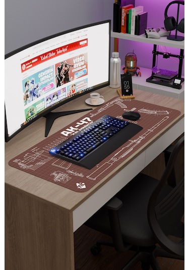 Ak 47 Siyah Kalaşnikov Cs Dikişli Kauçuk Oyuncu Mousepad - 90x40 Gaming Mouse Pad Ak-47 Kahverengi