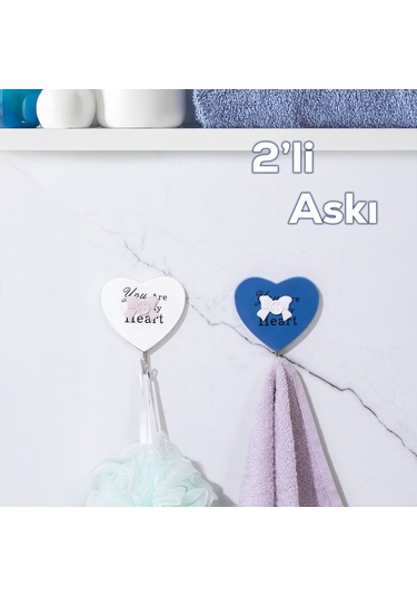 Porsima 088 2 Adet Kalp Desenli Yapışkanlı Banyo Mutfak Askısı Renkli
