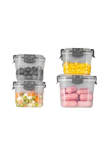 Toptanfoni 4'lü Kare Sızdırmaz Kapaklı Erzak Saklama Kabı Seti 0,300 Ml - 0,600 Ml - 1,200 Lt 1,900 Lt Şeffaf