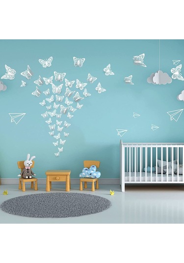 Youmex 12 Adet 3d Kelebek Işıklı Duvar Sticker - Su Geçirmez, Isı Dayanıklı, Yeniden Kullanılabilir Pencere Dekoru Abs Plastik, Çok Renkli Mavi