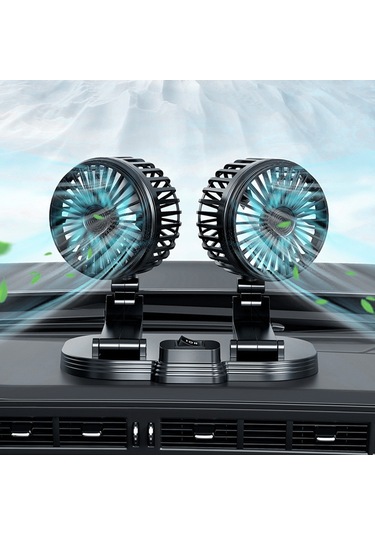 Reedark 12v/24v Arabalı Çift Başlı Usb Katlanabilir Fan - 2 Seviye Hız, 360 Döner, Sessiz Soğutma, Ön/arka Koltuk İçin Siyah Fl-111-usb