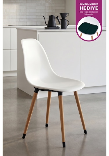 Vilinze Eames Naturel Ahşap Ayak Plastik Beyaz Sandalye