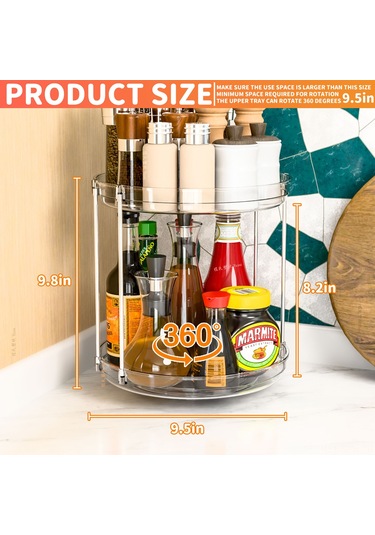 Maiyame 360 Derece Dönebilir 2 Katlı Baharat Saklama Çarkı - Geniş Kapasiteli, Kaymaz Tabanlı, Mutfak Düzenleyici Beyaz