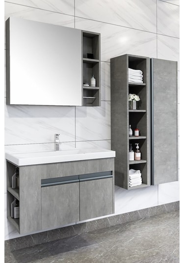 Roma 80 Cm Banyo Dolabı - Retro/Gümüş (Boy Dolabı Hariç)