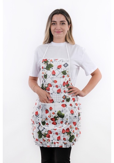 Jarse Frilly İkili Paket Sıvı Geçirmez Su Geçirmez Mutfak Önlüğü Çilek