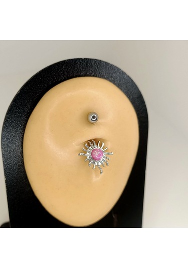 Aya Tasarım Gümüş Renk Güneş Figürlü Göbek Piercing Gümüş