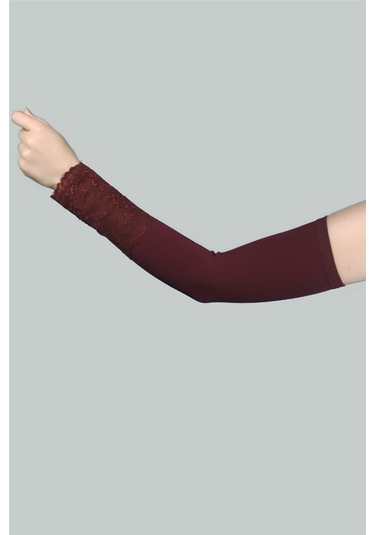 Altobeh Dantelli Pratik Tesettür Kolluk Penye Namaz Kolluğu - Bordo