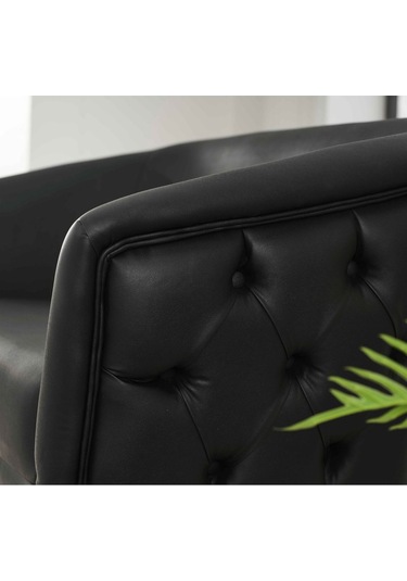 Asel Siyah Deri Kapitoneli Metal Krom Gümüş Silver Çapraz Ayaklı Ofis Koltuk Takımı Siyah