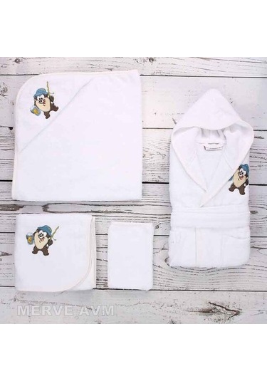 Özdilek Yenidoğan Erkek Bebek Bambu Bornoz Takımı Tazmanya Beyaz