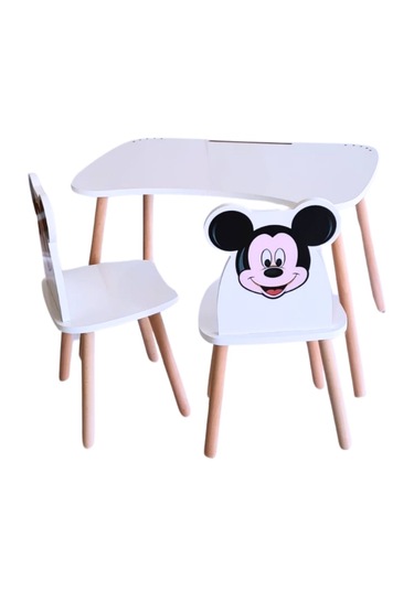 Çocuk Aktivite 1 Masa 2 Sandalye Takımı 4-12 Yaş Mickey Mouse Ahşap