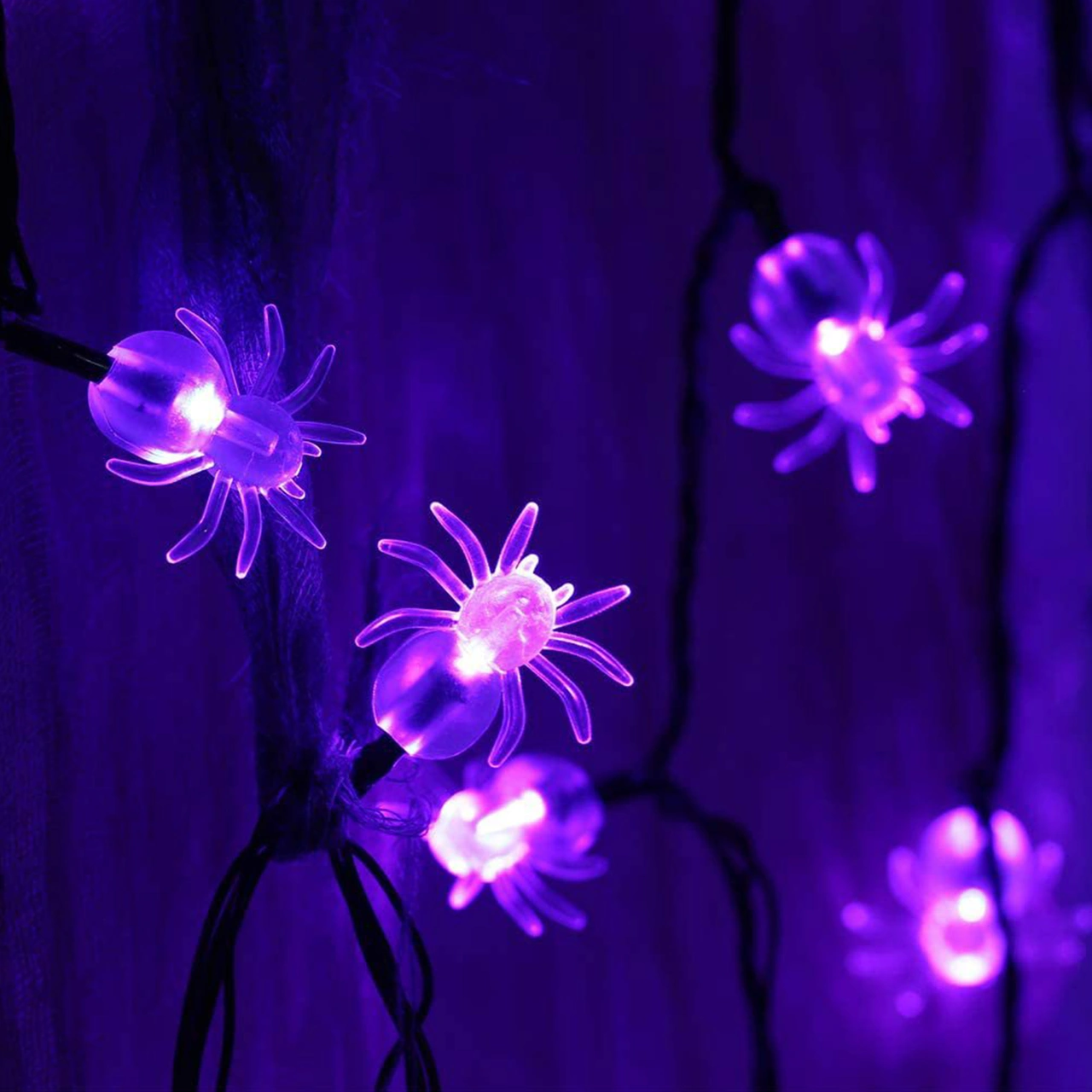 Konesam 6m 40 Led Halloween Örümcek Işıklı Zincir - Mor Işık, Sürekli Ve Parıltı Modu, Su Geçirmez, Pil Beslemeli Pil Dahil Değil