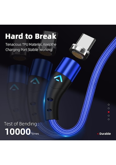 Enkay 3a Usb To Type-c Manyetik Hızlı Şarj Veri Kablosu Led Işıkla, Uzunluk: 1m Gümüş