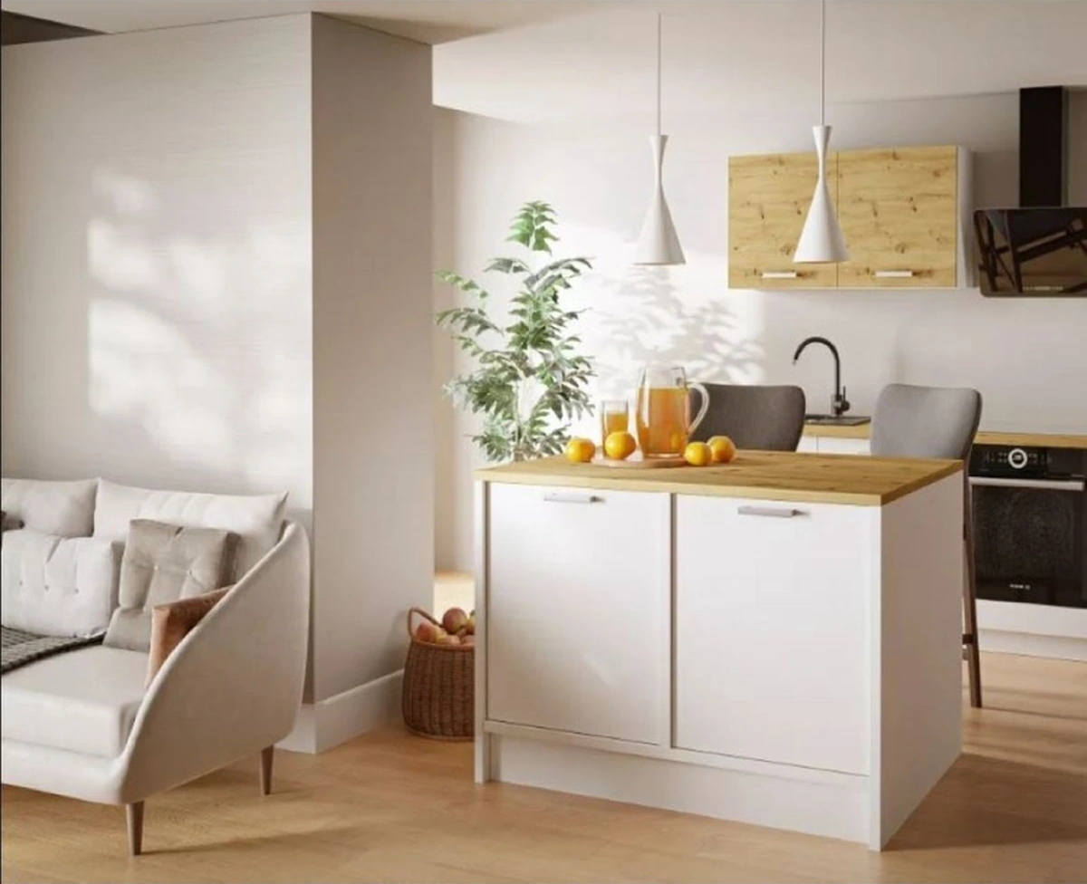 Bihter Mutfak Adası Alt Modül 100 Cm Beyaz Tezgah Dahil Beyaz