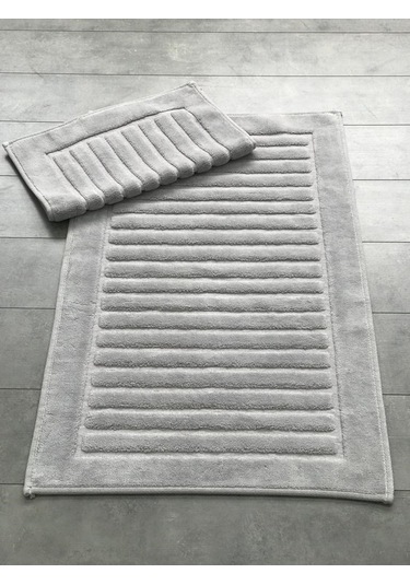 Bonny Home Line Köşeli Gri 2'li %100 Pamuk Banyo Halısı Paspası Seti Klozet Takımı Gri