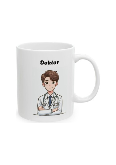 Erkek Doktor Hediyelik Baskılı Porselen Beyaz Lüks Kupa Bardak Beyaz