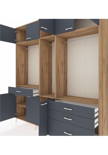 Hyperion Dolap 8 Raflı 4 Çekmeceli 3 Askılı 220x44x243 Çam-antrasit/antrasit Antrasıt/antrasıt