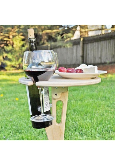 Taşınabilir Açık Katlanır Ahşap Şarap Masası Şarap Cam Tutucu Plaj Arka Bahçe Piknik Partisi İçin Kahverengi