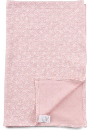Çift Katlı Müslin Örtü Ve Kese Seti 100X100 Cm Pembe Yapraklar - Pembe
