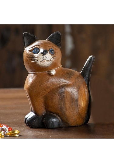 Opulentliving Ahşap Kedi Heykeli, Yatak Odası Dekoru, Sevimli Yavru Kedi Süsü, L Kafa Sol, Ev Hediyesi L Kafa Sol