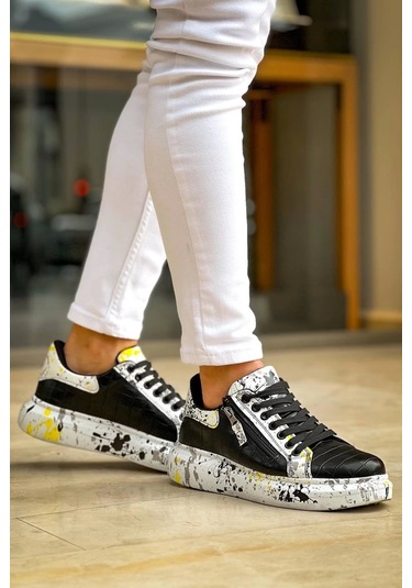 Kb-02 Kuback Bağcıklı Crocodile Siyah Sarı Günlük Erkek Ayakkabı Siyah5