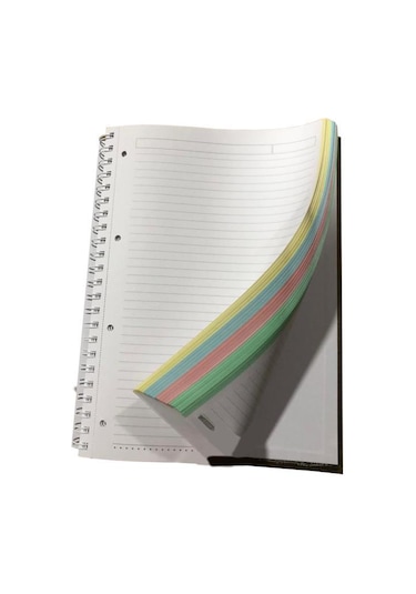 Özgün A4 Cilt Bezli VİP Sert Kapak Spiralli Defter 4 Renk Ayraçlı 180 Yp. Çizgili 3 Adet