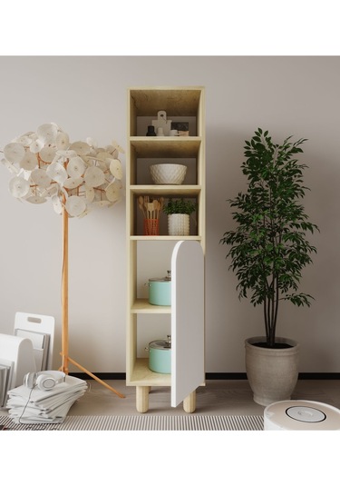 Parma 1 Kapaklı Mutfak Dolap, Kahve Köşesi, Çok Amaçlı Dolap Safir Meşe-beyaz