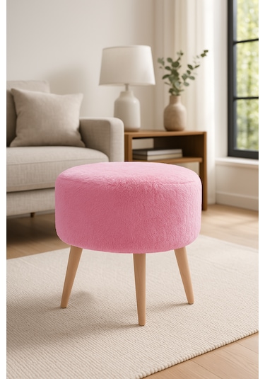 Yuvarlak Puf - 40cm - Welsoft Kumaş - Pembe